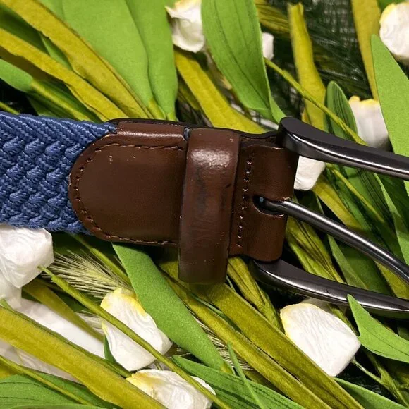 Perry Stretch Fabric/Leather-Trim Woven Belt, 38-40 * 1 3/8" - Picture 2 of 3